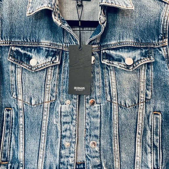 HUDSON Womens Denim Jean Jacket Button front Distressed Frayed New Pockets XS - Picture 2 of 9